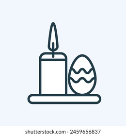 Burning candle and decorated egg icon – Easter celebration symbols. Simple line pictogram with editable stroke. Christian traditions outline design for web, mobile app. Isolated vector illustration