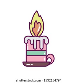 Burning candle decoration white background. Merry Christmas icon.