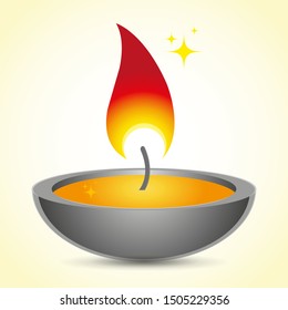 burning candle in a decorative candlestick. Concept on the theme of the traditional celebration of Happy Diwali. Festival of Lights and Lights 