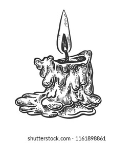 Burning candle engraving vector illustration. Scratch board style imitation. Black and white hand drawn image.