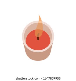 Burning candle with fire on a white background. Vector flat illustration
