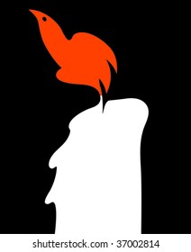 Burning candle with a flame reminding a bird