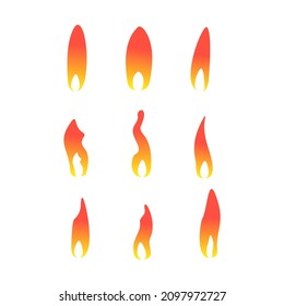 burning candle flame vector on white background, various models fire of candle