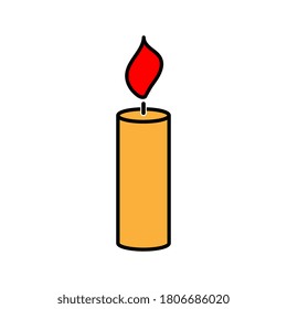 Icono plano de la vela quemando. Ilustración vectorial de la luz de las velas aislada en la imagen de white.Color