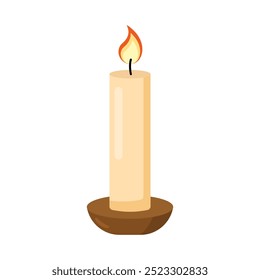 Burning candle flat vector illustration isolated on white background