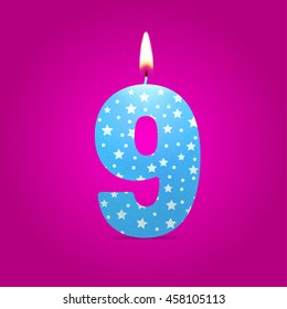 Burning candle in the form of number birthday, vector illustration