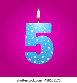 Burning candle in the form of number birthday, vector illustration