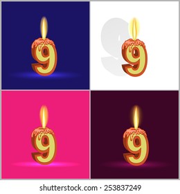 a burning candle in the form of numbers on a significant event depicted on four different backgrounds