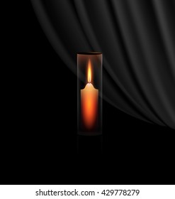 the burning candle in the glass and the black veil