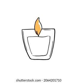 Burning candle in glass jar vector illustration in doodle style	