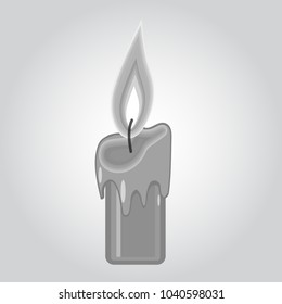 A burning candle in gray tones. Flat design, vector.