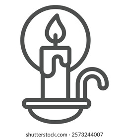 Burning candle with halo line icon, easter holiday concept. Vector graphics. Glowing candlestick sign on white background, outline style icon for mobile or web design