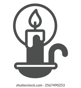 Burning candle with halo solid icon, easter holiday concept. Vector graphics. Glowing candlestick sign on white background, glyph style icon for mobile or web design