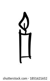 Burning candle, hand drawn doodle element in black isolated over white. Vector illustration in free sketchy style.