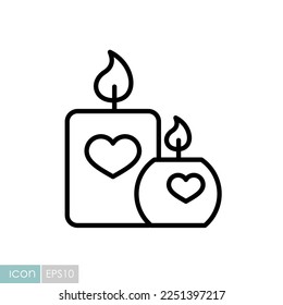 Burning candle with hearts icon. Valentines day symbol. Vector illustration, romance elements. Sticker, patch, badge, card for marriage, wedding