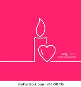Burning candle with hearts on a red background.