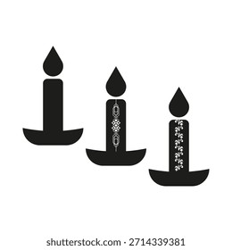 Icono de vela ardiente. Llama de luz decorativa. Vector de elemento de celebración. Figura de cera mínima. EPS 10.