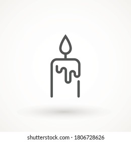 Burning candle icon isolated. candle light burn wax black thin line outline icon on white background
