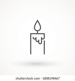Burning candle icon isolated. candle light burn wax black thin line outline icon on white background