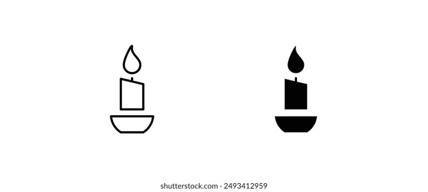 Burning candle icon. candle light burn wax black thin line and flat icons set, editable stroke isolated on white, linear vector outline illustration, symbol logo design style