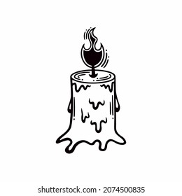 Burning Candle Icon Logo Design. Black and White Stencil Flat Vector Illustration on White Background.