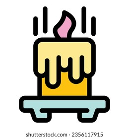 Burning candle icon outline vector. Clean spa. Soft bath color flat