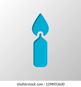 Burning candle icon. Sign of christmas or birthday. Paper design. Cutted symbol with shadow