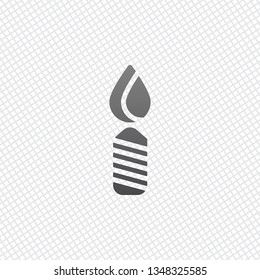 Burning candle icon. Sign of christmas or birthday. On grid background