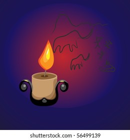 Burning the candle illuminates the writing on the wall. Vector.
