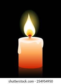 Burning candle illustration isolated on black background