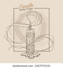 Burning candle, illustration in the style of a medieval engraving