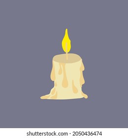 Ardiente vela aislada en un fondo oscuro. Halloween. Plantilla para empaque, tarjeta de saludo, banner, afiche, impresión, diseño web. Ilustración vectorial dibujada a mano.
