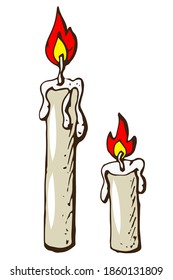 Burning candle, isolated on white background, sketch, vector illustration