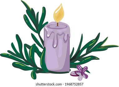 burning candle with lavender. Vector graphics. EPS format	
