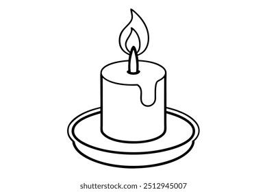 Ilustración vectorial de arte de línea de vela ardiente sobre fondo blanco