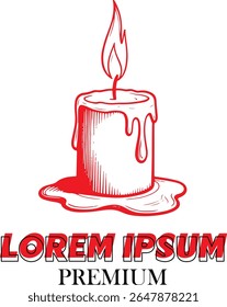 Burning Candle Logo with Flame and Dripping Wax	
