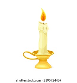 Burning Candle as Magical Object and Witchcraft Item Vector Illustration