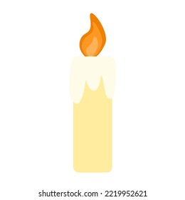 Burning candle with melting wax, flat vector 