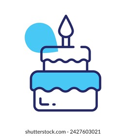 Burning candle on birthday cake, party cake vector design