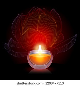 burning candle on the black background