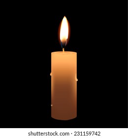 Burning candle on the black background, vector illustration