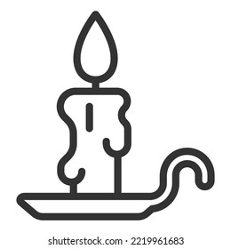 Burning candle on a candlestick - icon, illustration on white background, outline style