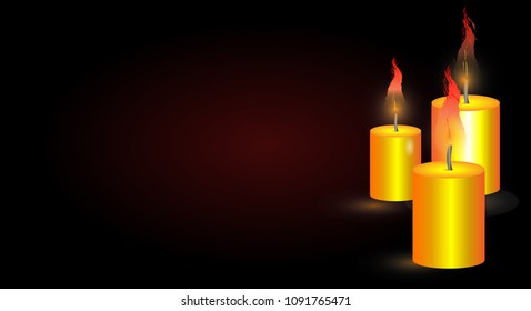 Burning candle on dark background. Vector illustration.