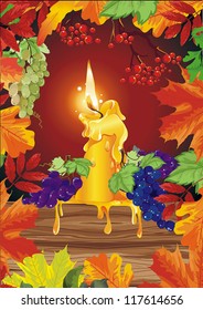 Burning candle on dark background