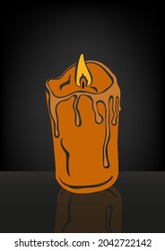 Burning candle on dark background. Vector illustration
