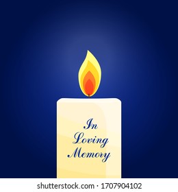 Burning candle on dark blue background, memorial candle. Vector Illustration