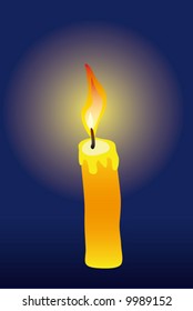 Burning candle on a dark dark blue background