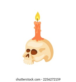 Burning candle human skull vector illustration  Cartoon drawing funny spooky Halloween decoration isolated white background  Halloween  fantasy concept