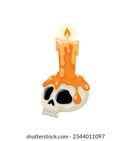 Burning candle on the skull - magical composition