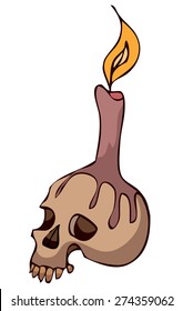 Burning Candle on a Skull, Vector Illustration isolated on White Background. 